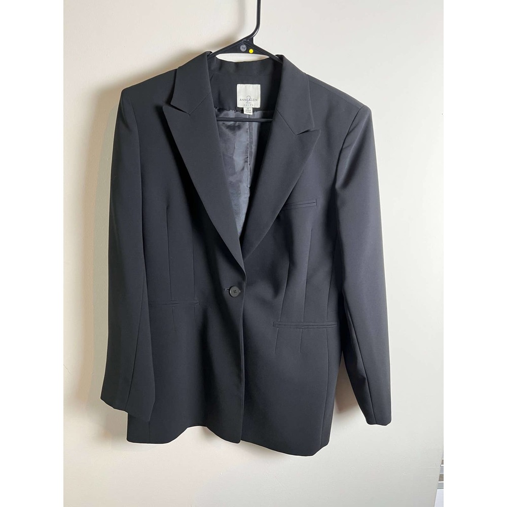 Anne Klein Black Suit Blazer Mock Pockets One Button 10
